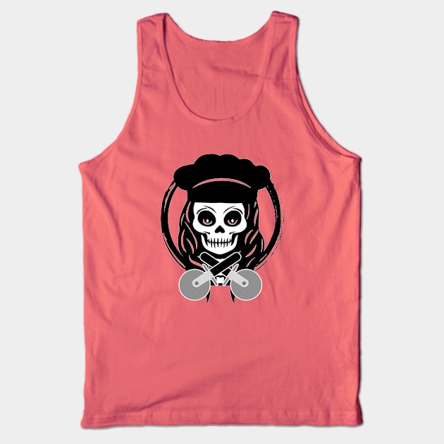 Female Pizza Chef Skull Black Logo Tank Top by Nuletto